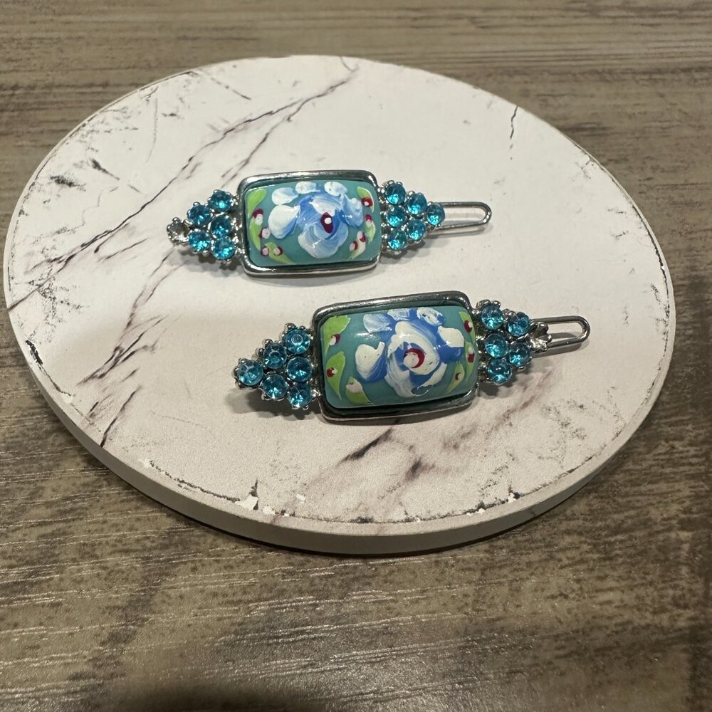 EUC Vintage Hairclip Set Blue Green & White - Picture 3 of 9